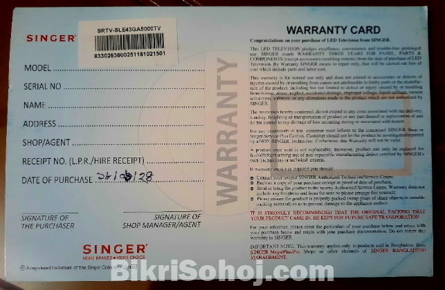 Singer Frameless E43-SLE43GA5000TV